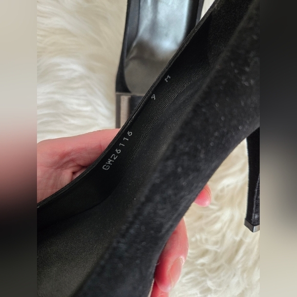 Stuart Weitzman black suede platform heals with bows, 4.5 inch heel, size 9 - Picture 2 of 8